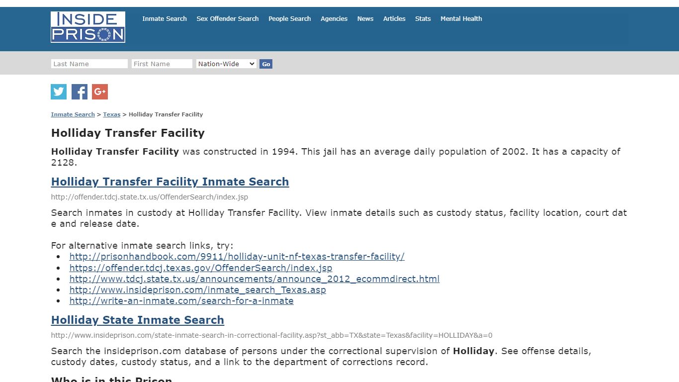 Holliday Transfer Facility - Texas - Inmate Search - Inside Prison