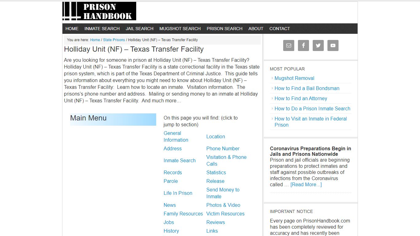 Holliday Unit (NF) – Texas Transfer Facility - Prison Handbook