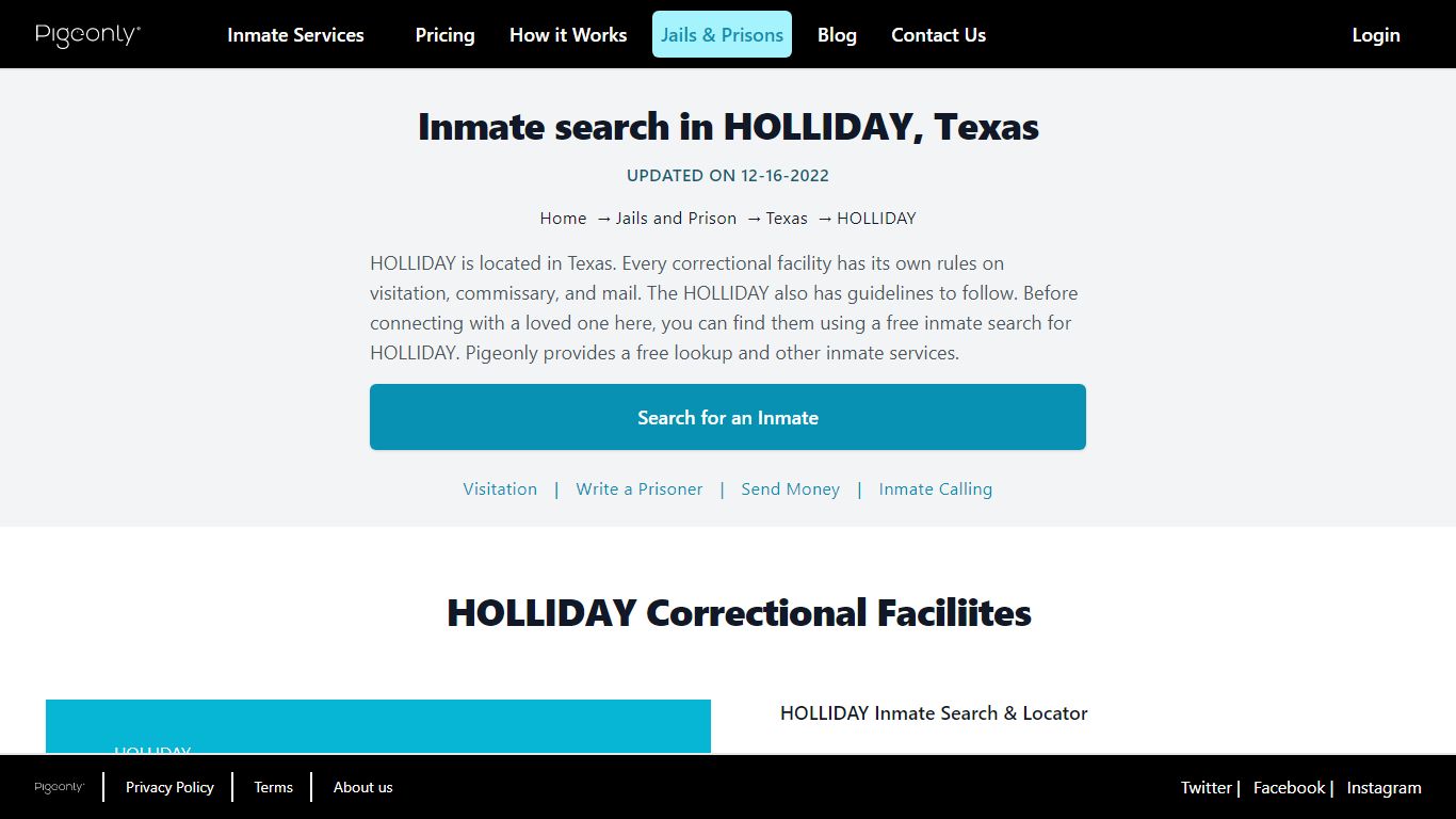 Inmate Search HOLLIDAY, Texas | Pigeonly